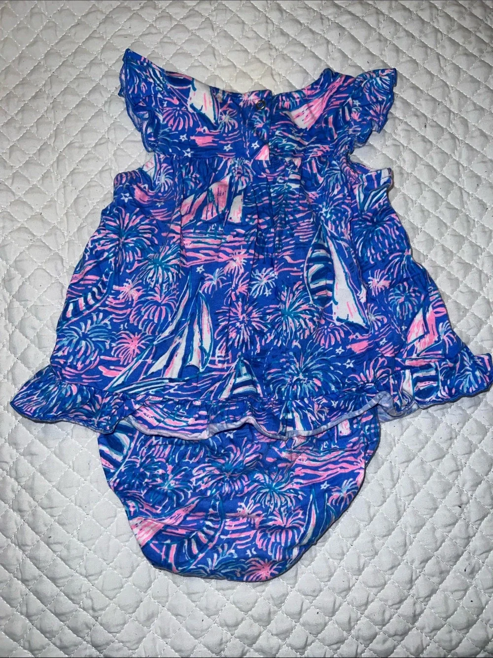 Lilly Pulitzer Girls Blue & Pink Sailboat Ruffle Matching Set